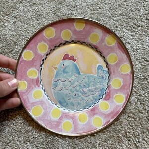 Mackenzie Childs Enamel 8” Rooster Plate with Courtly Check